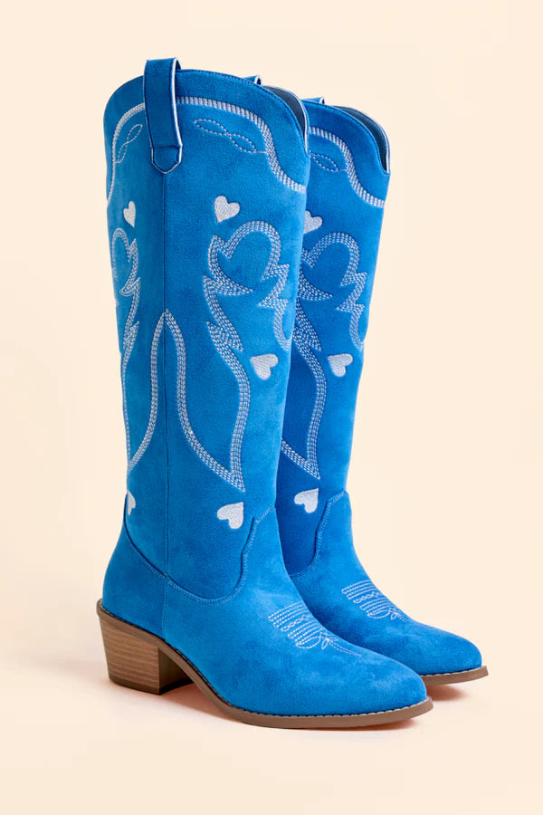 Women’s Blue Heart Boots, Pointed Toe Tall Shaft