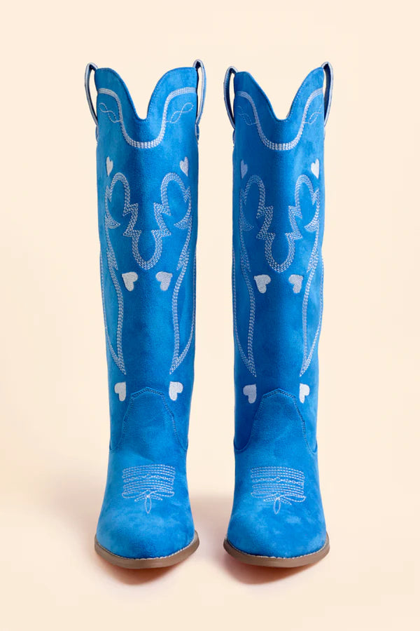 Women’s Blue Heart Boots, Pointed Toe Tall Shaft
