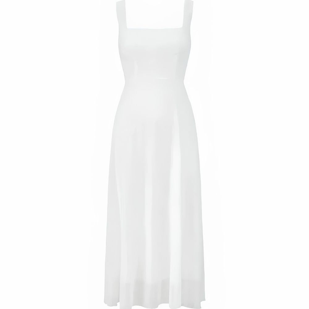 Women's Midi Dress with Square Neckline and Fitted Bodice, A-Line Skirt