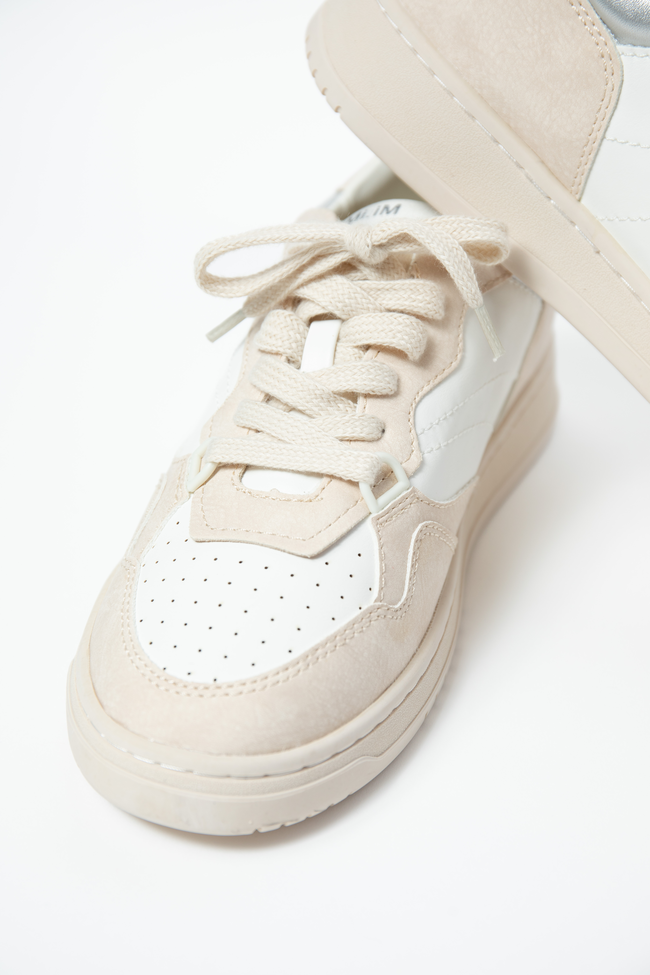 Women’s Beige Sneakers, Lace-Up Faux Leather
