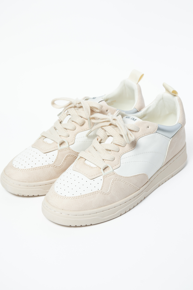 Women’s Beige Sneakers, Lace-Up Faux Leather