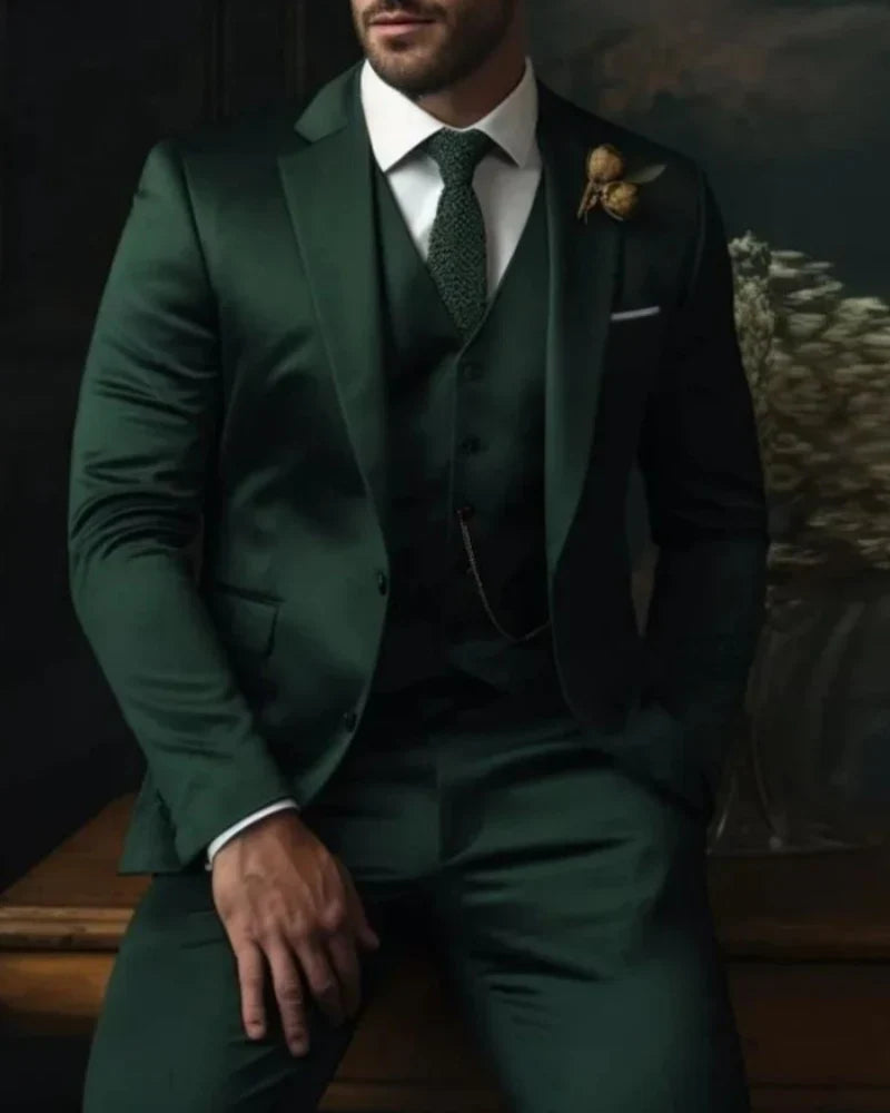 Men's Slim Fit Three Piece Suit Set with Jacket, Vest and Trousers