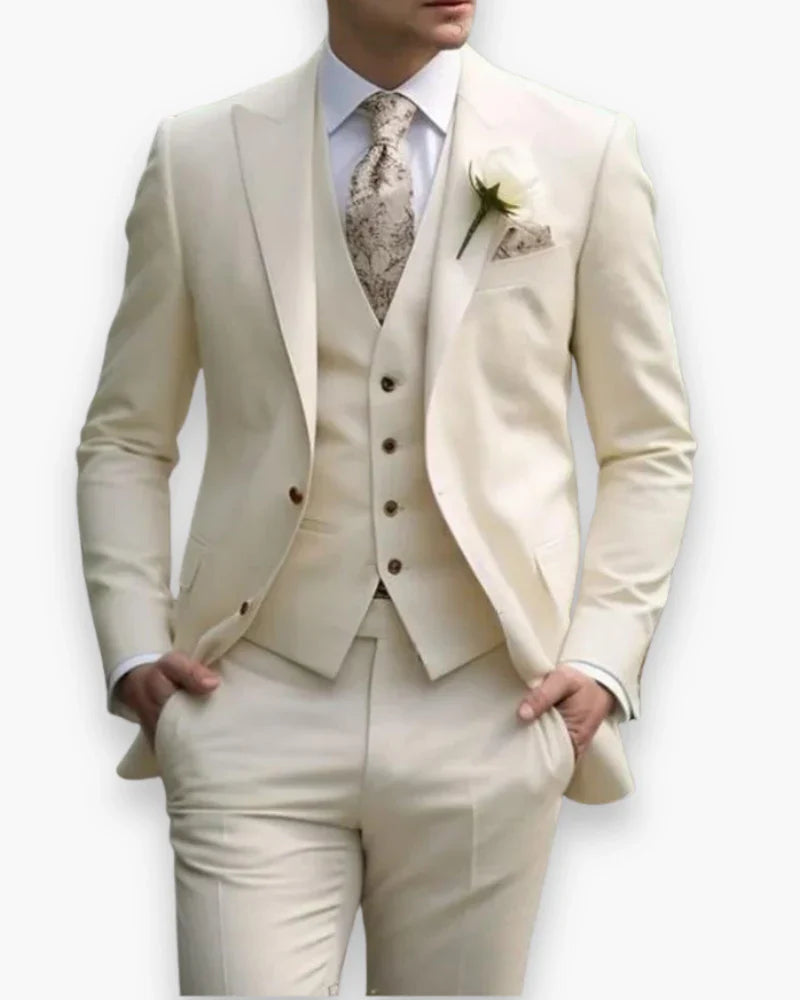Men's Slim Fit Three Piece Suit Set with Jacket, Vest and Trousers