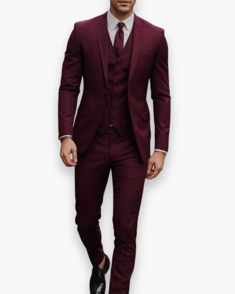 Men's Slim Fit Three Piece Suit Set with Jacket, Vest and Trousers