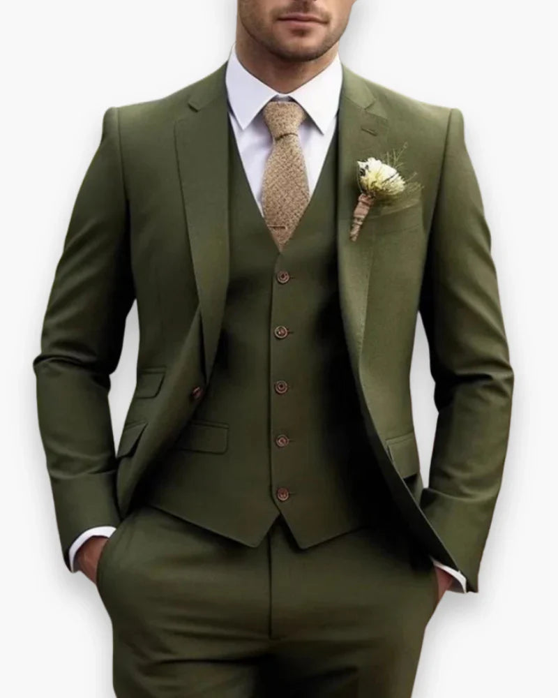 Men's Slim Fit Three Piece Suit Set with Jacket, Vest and Trousers