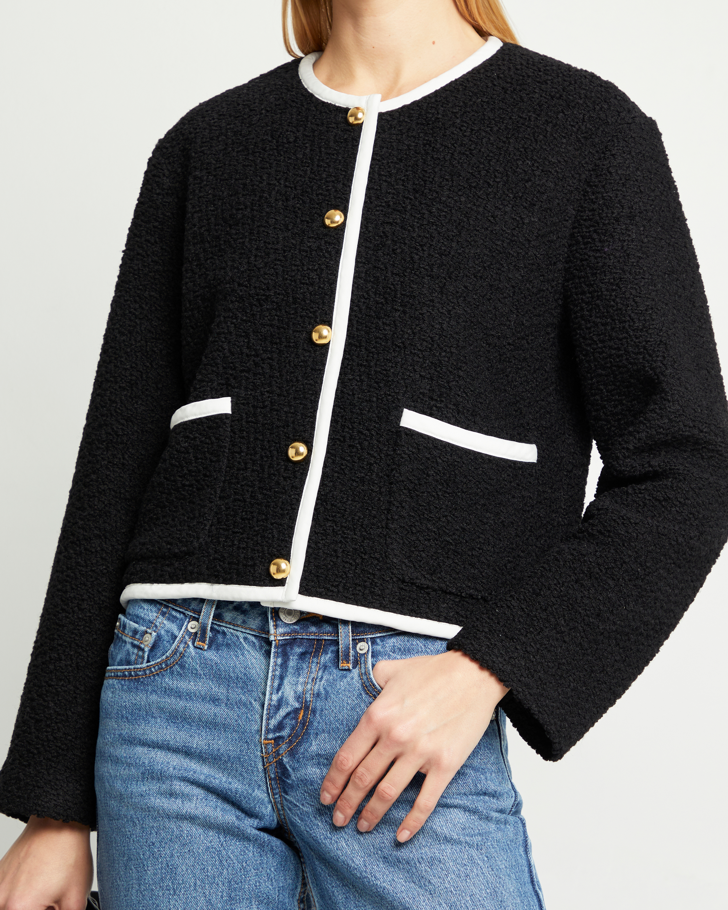 Women’s Cropped Tweed Jacket with Golden Buttons, Classic