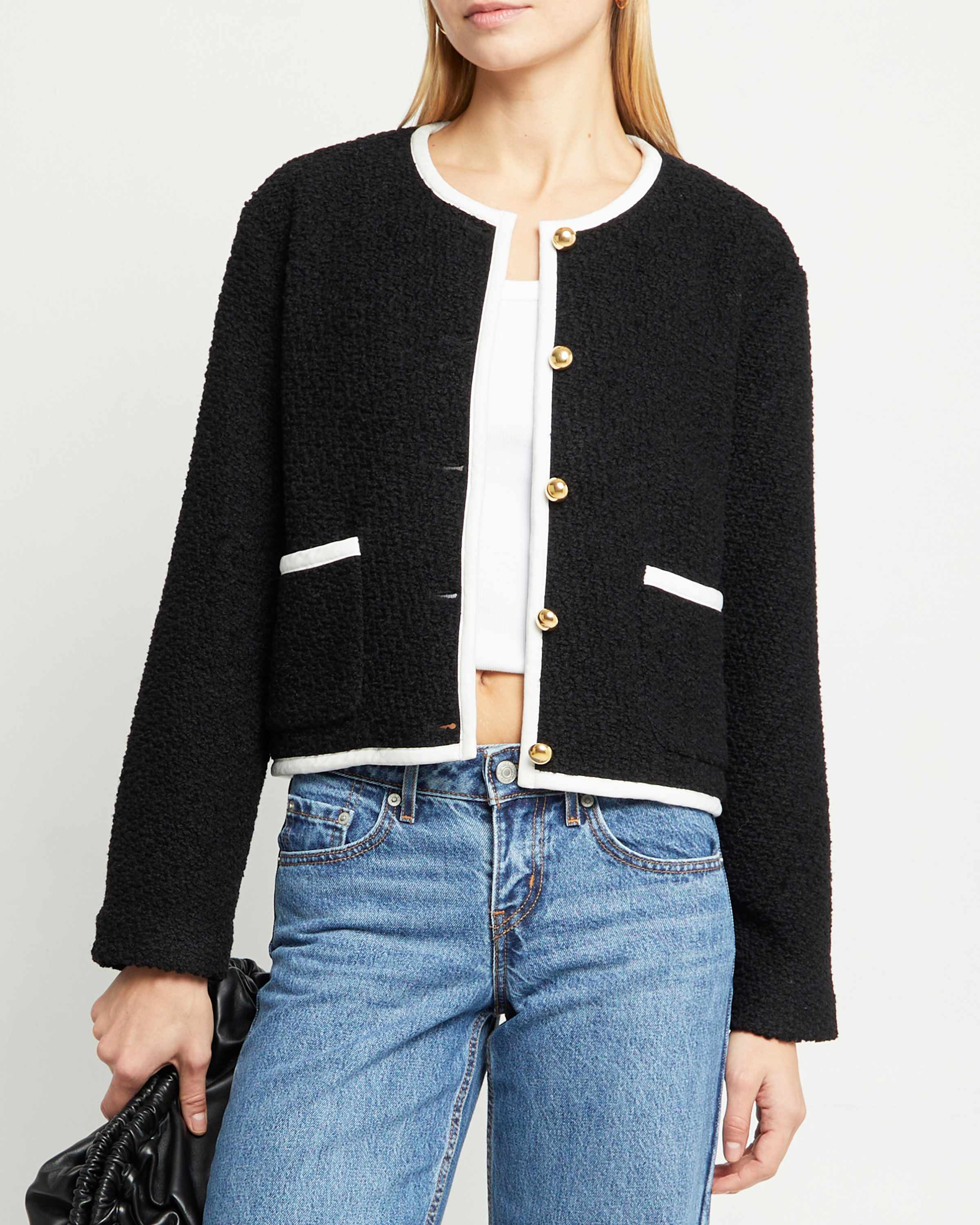 Women’s Cropped Tweed Jacket with Golden Buttons, Classic