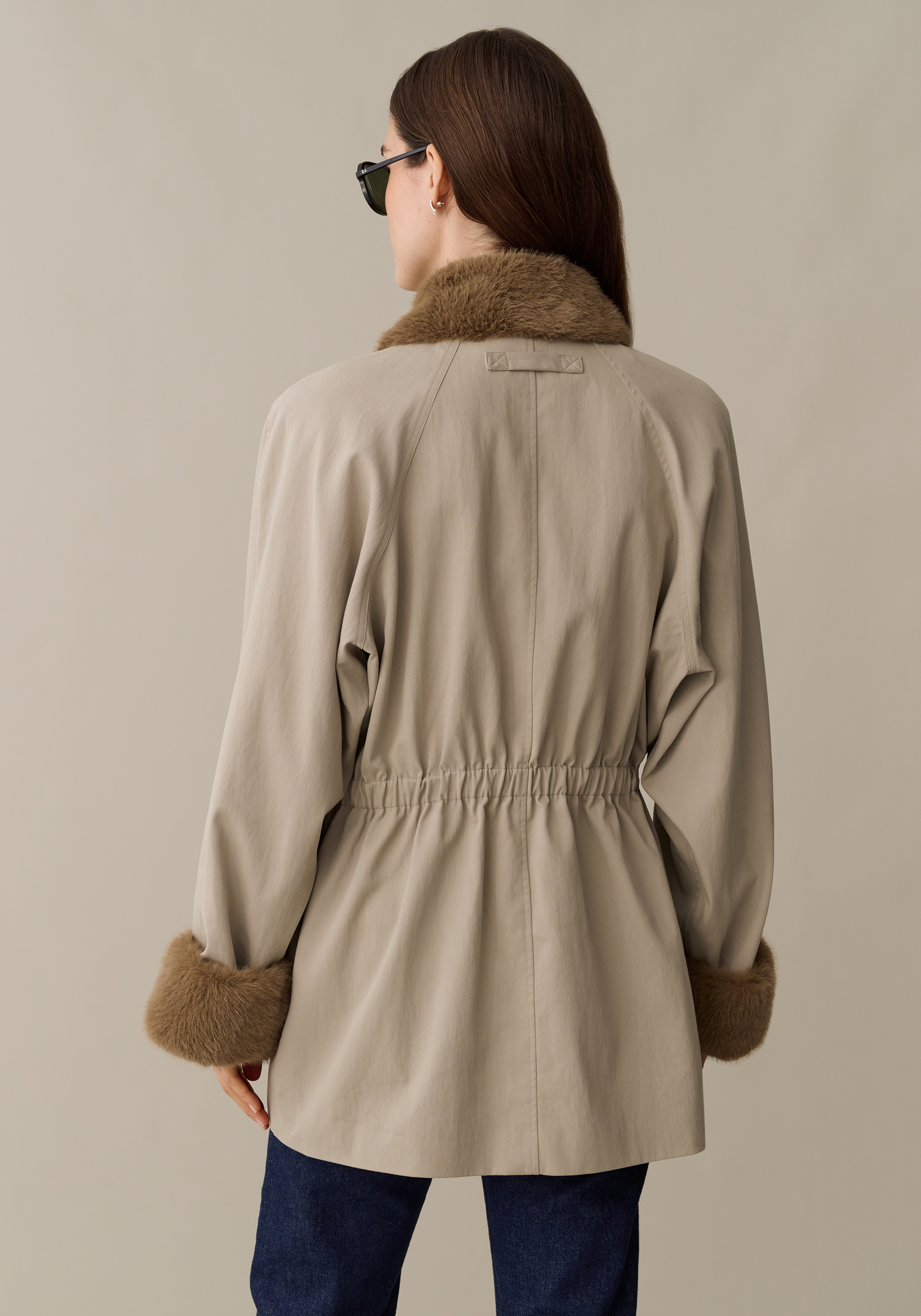 Women’s Utility Jacket with Faux Fur Collar & Pockets, Lined