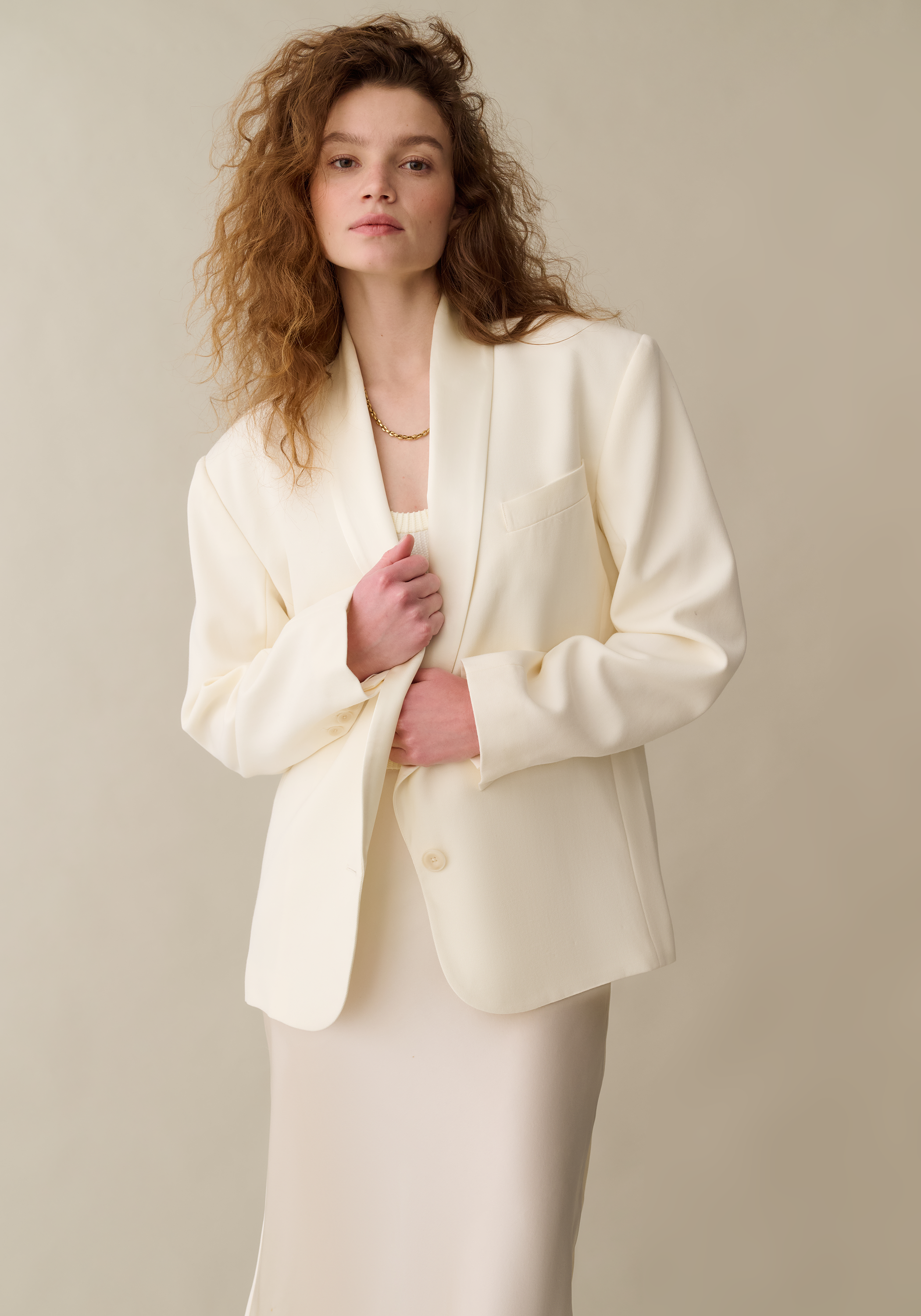 Women’s Wool Blazer with Button, Relaxed Fit