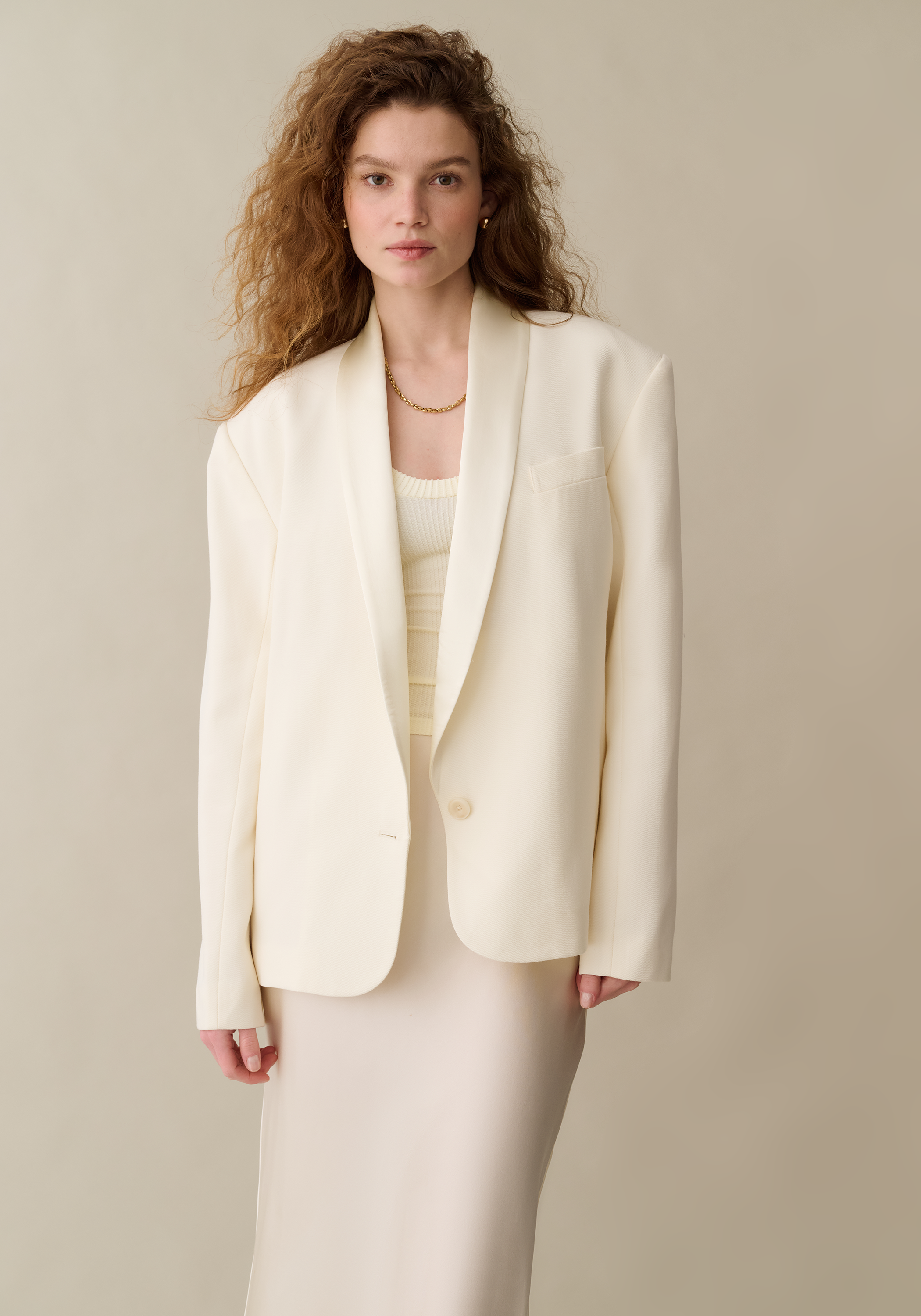 Women’s Wool Blazer with Button, Relaxed Fit