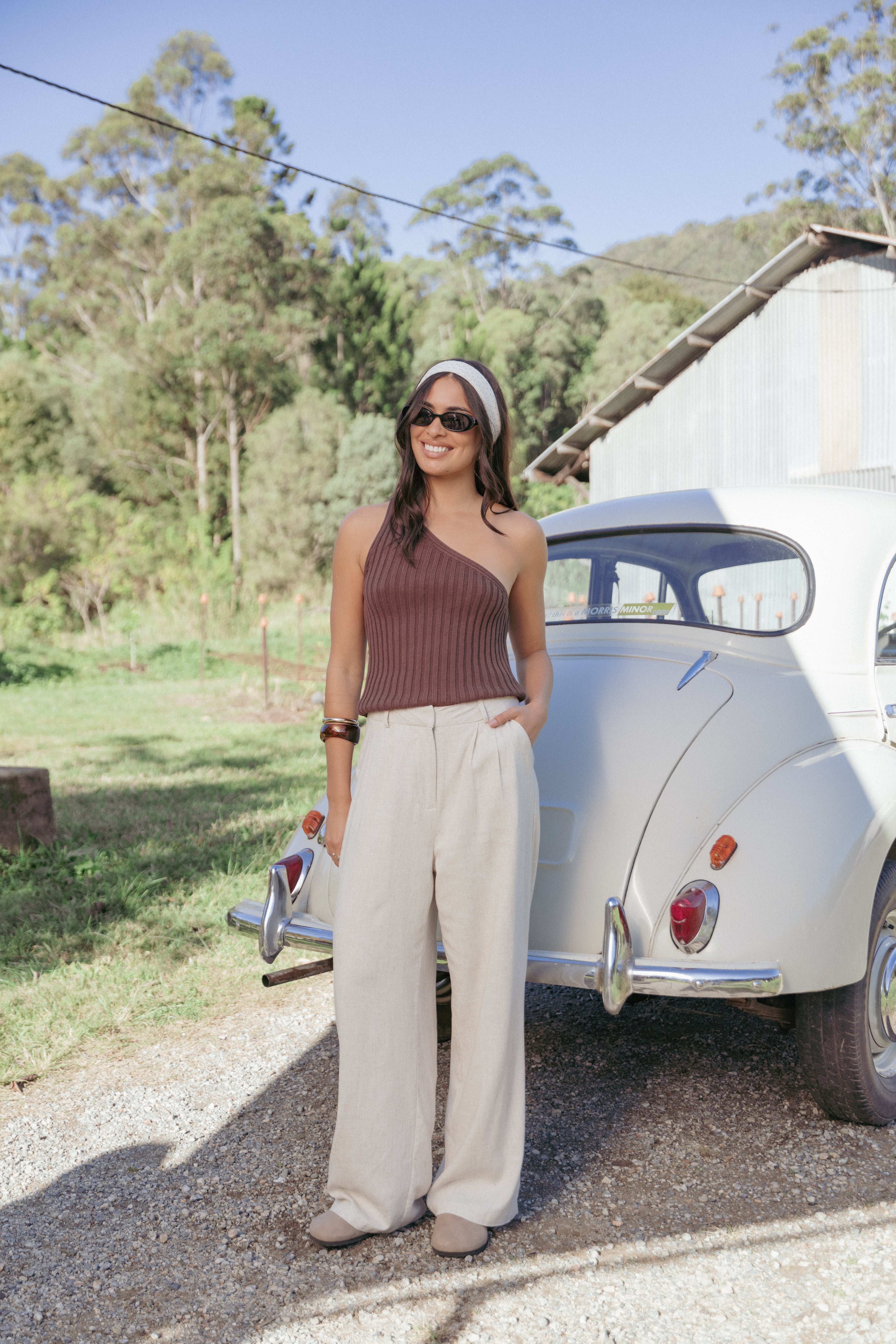 Women’s Beige Linen Pants, High-Rise Pleated Design