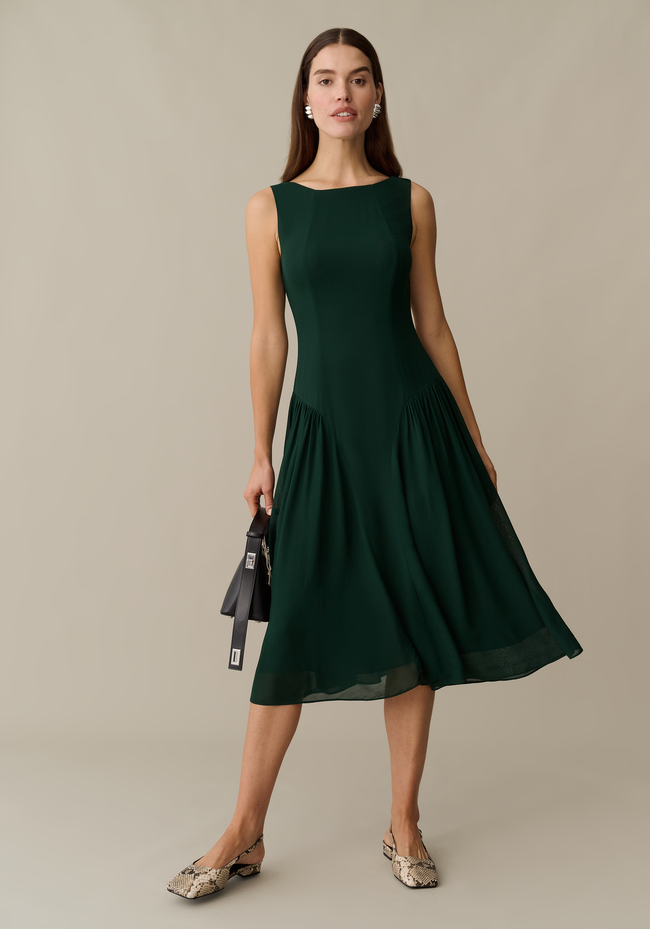 Women’s Lightweight Midi Dress with High Neck & Scoop Back, Chiffon