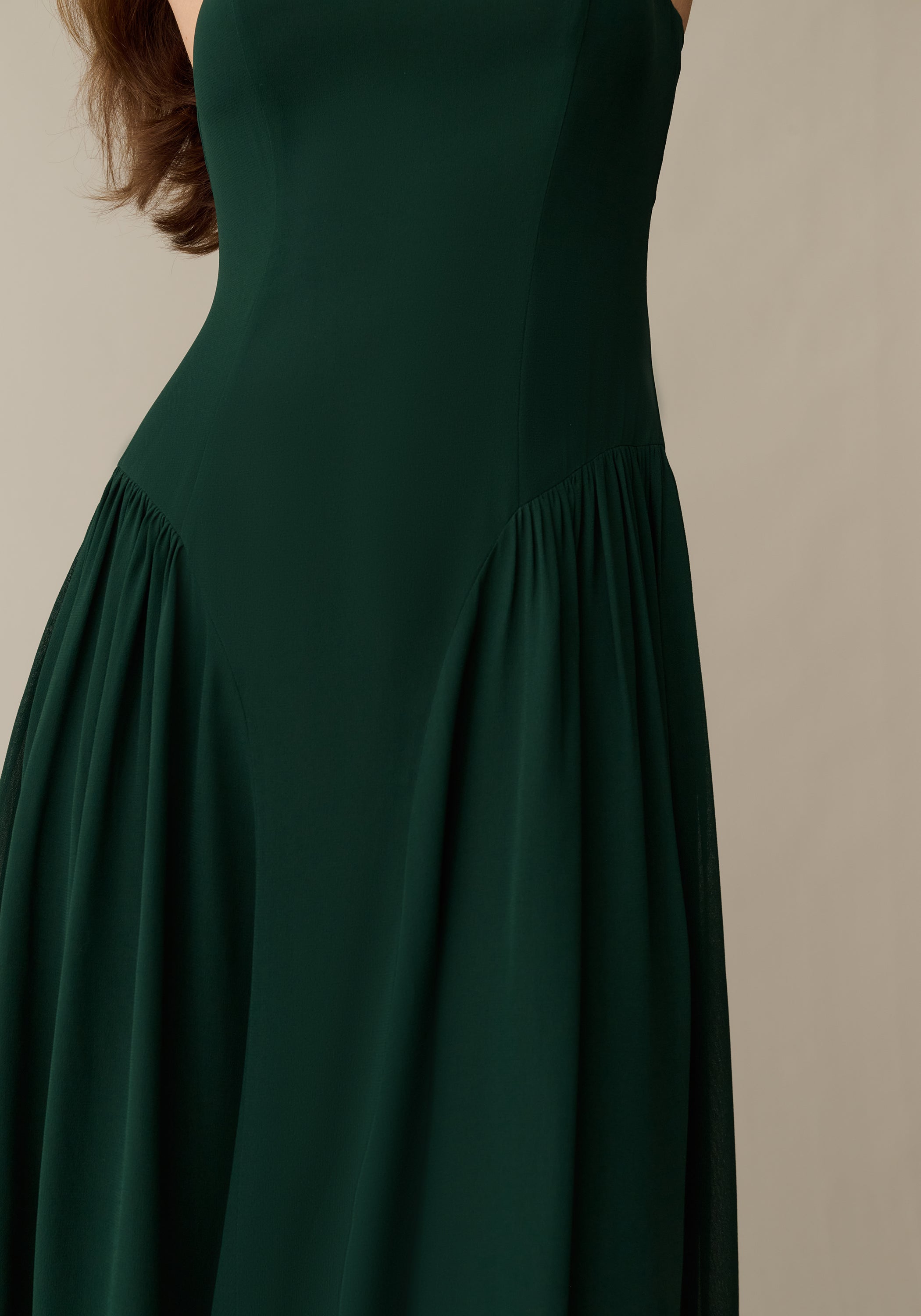 Women’s Lightweight Midi Dress with High Neck & Scoop Back, Chiffon