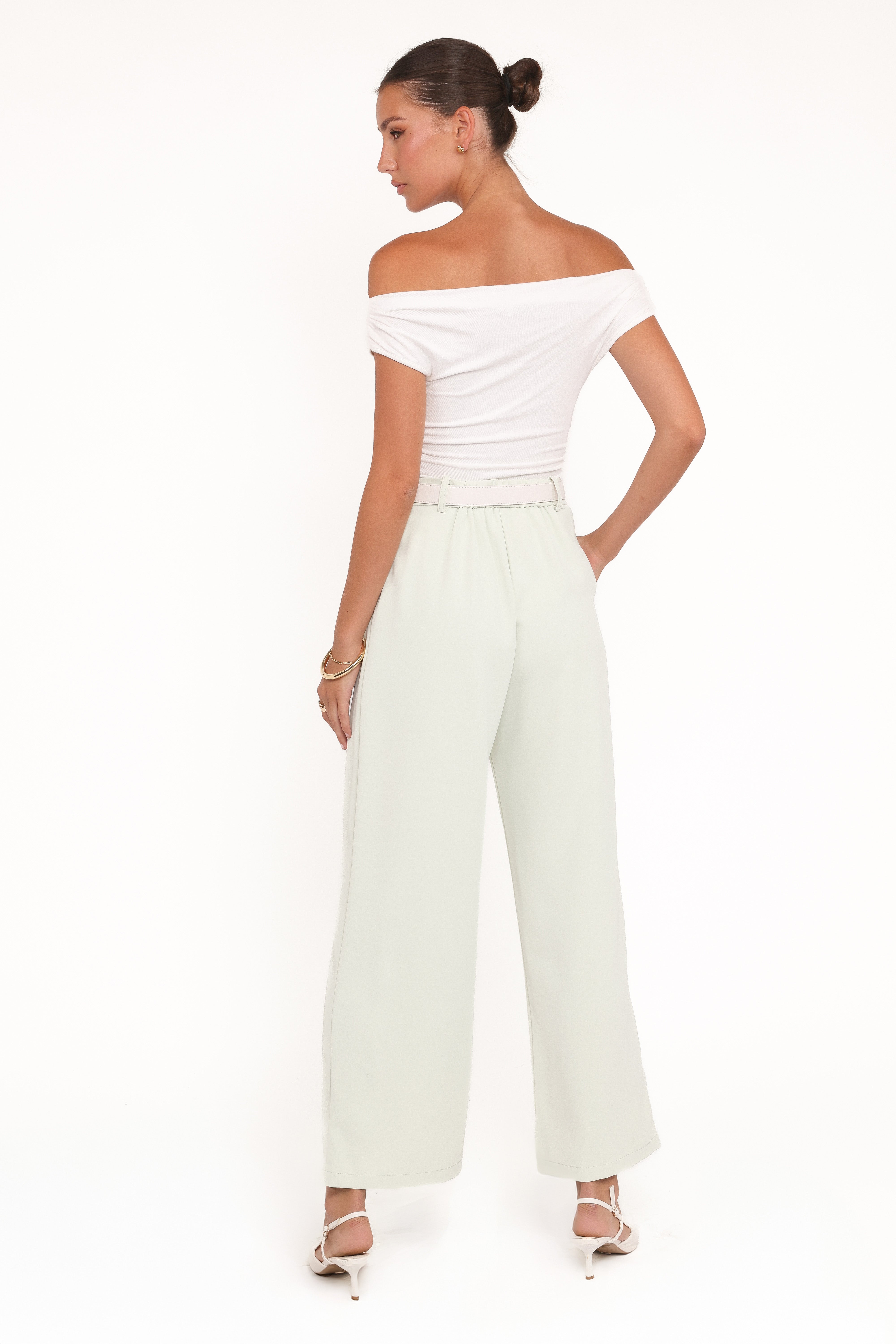Women’s Sage Green Wide Leg Pants, High-Rise Front Pleat