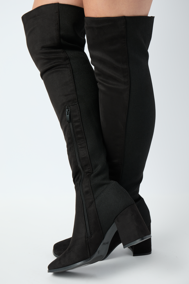 Women’s Black Over The Knee Boots, Stretch Side Zipper