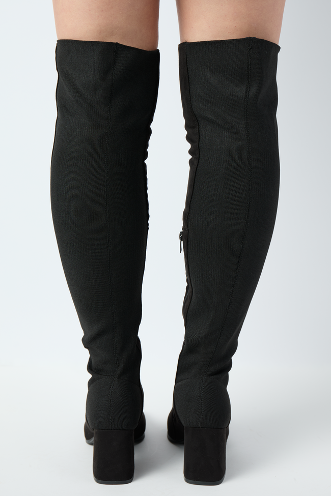 Women’s Black Over The Knee Boots, Stretch Side Zipper