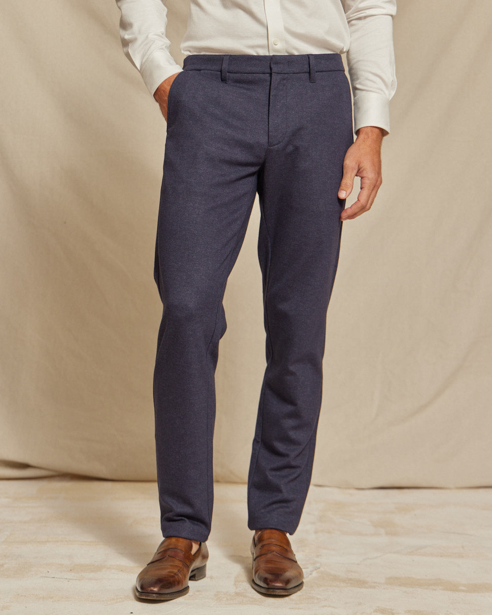 Men’s Brushed Stretch Navy Blue Chino Pants, Slim Fit