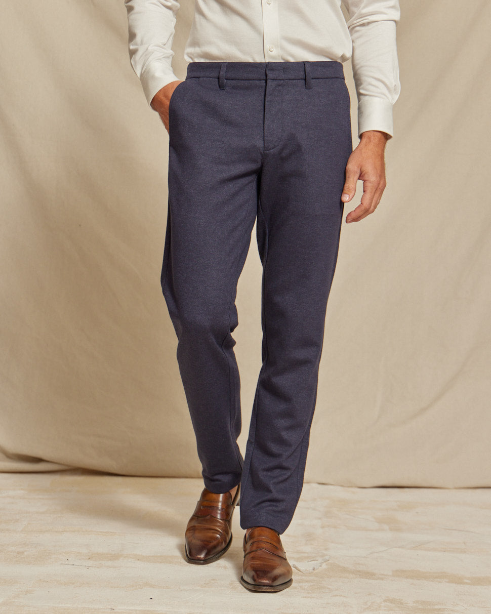 Men’s Brushed Stretch Navy Blue Chino Pants, Slim Fit