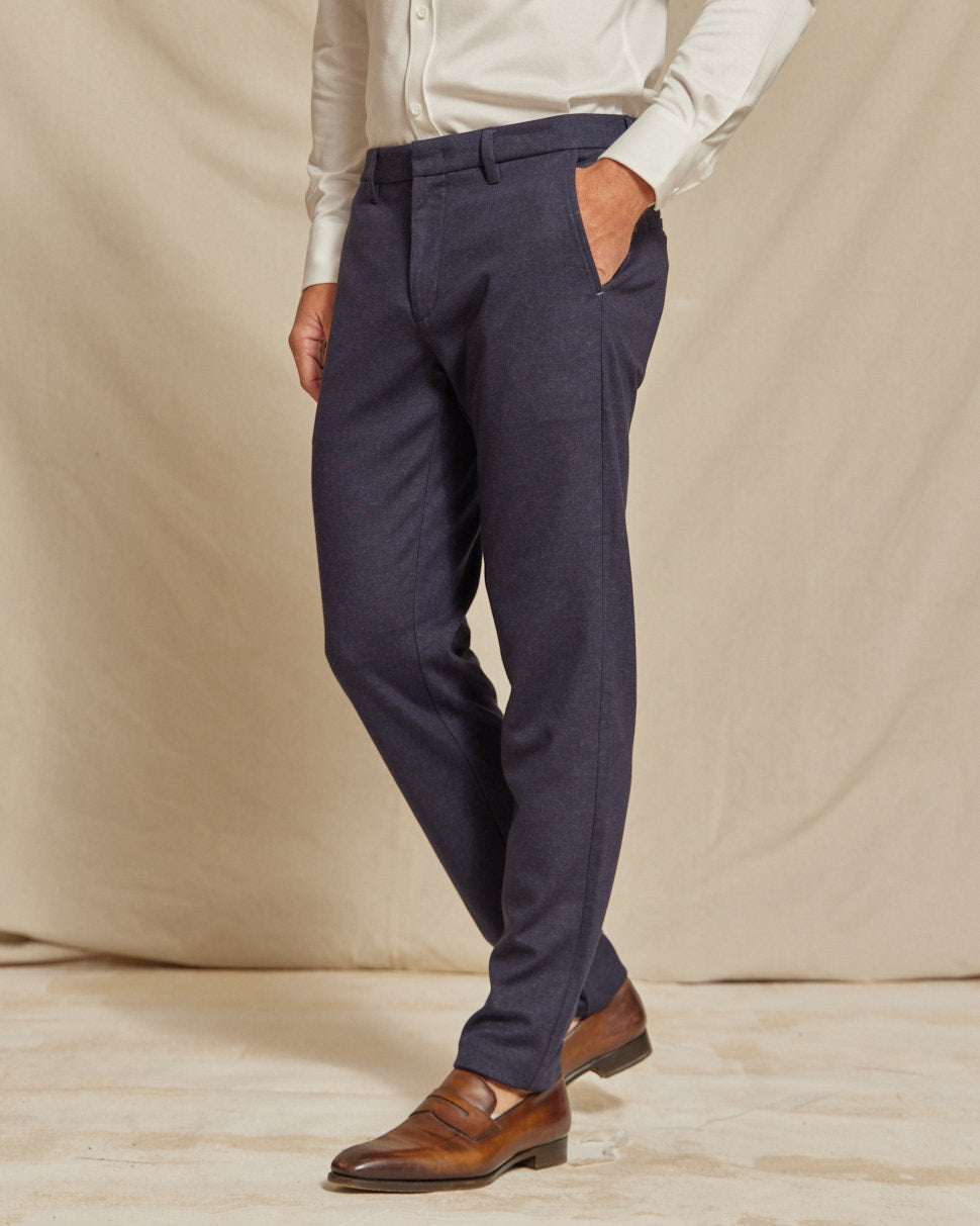 Men’s Brushed Stretch Navy Blue Chino Pants, Slim Fit