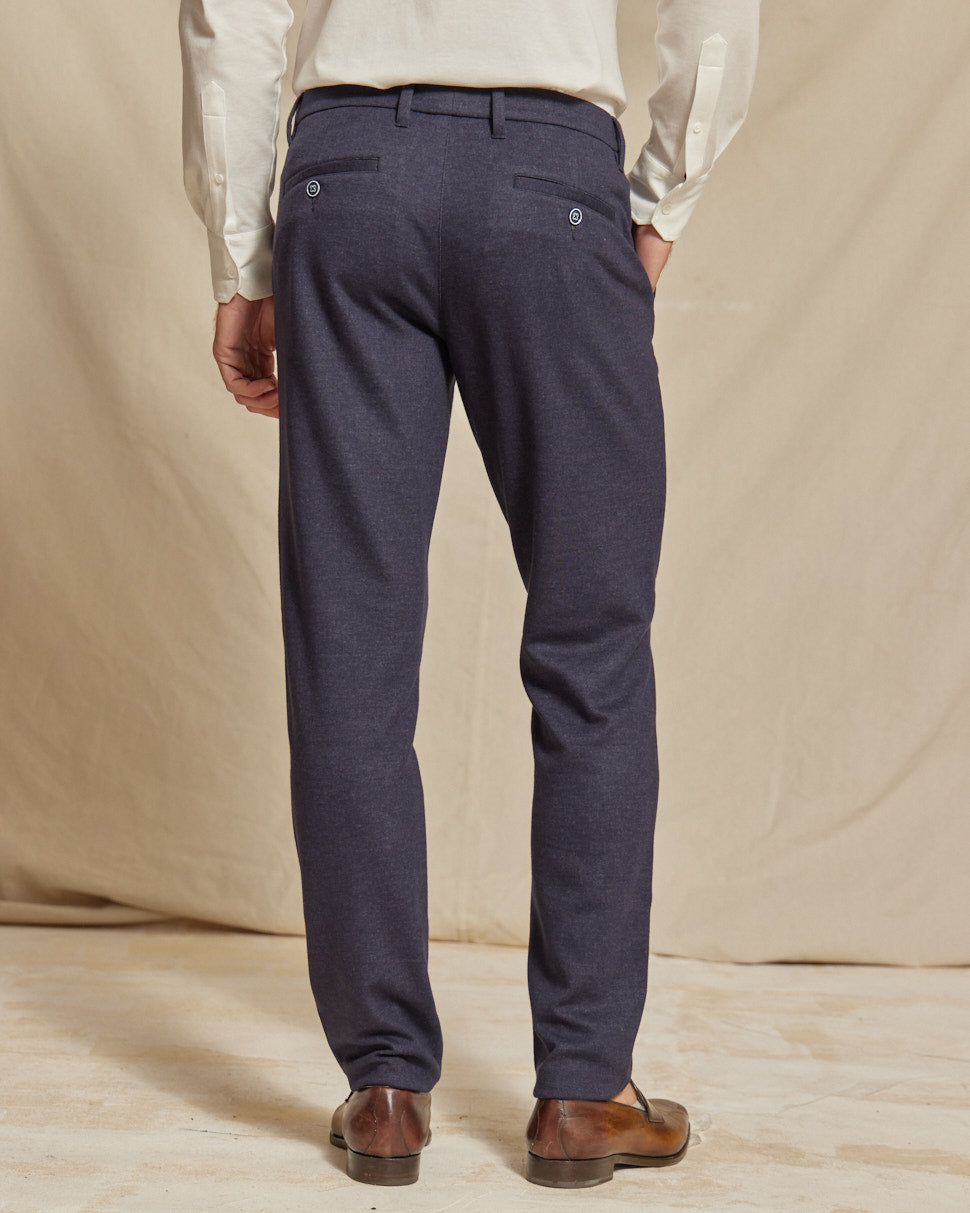 Men’s Brushed Stretch Navy Blue Chino Pants, Slim Fit