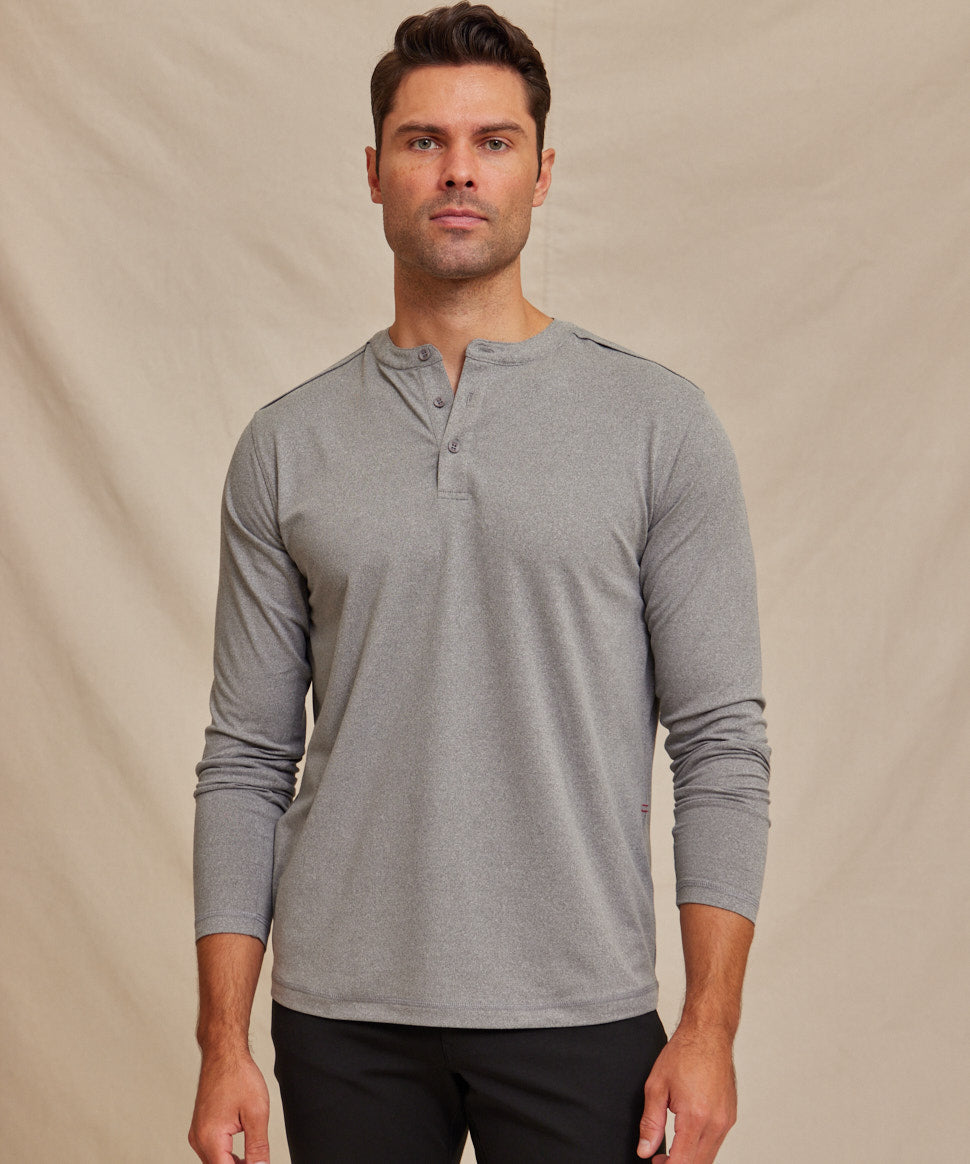 Men’s Performance Henley Shirt Light Gray, Breathable
