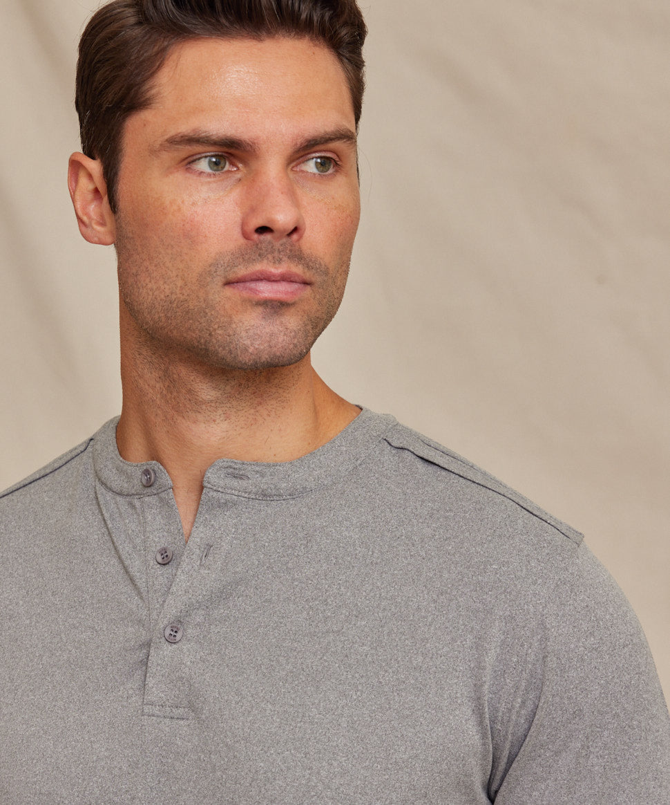 Men’s Performance Henley Shirt Light Gray, Breathable