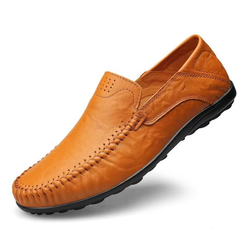 Men's Leather Slip-On Loafers with Cushioned Insole and Breathable Lining