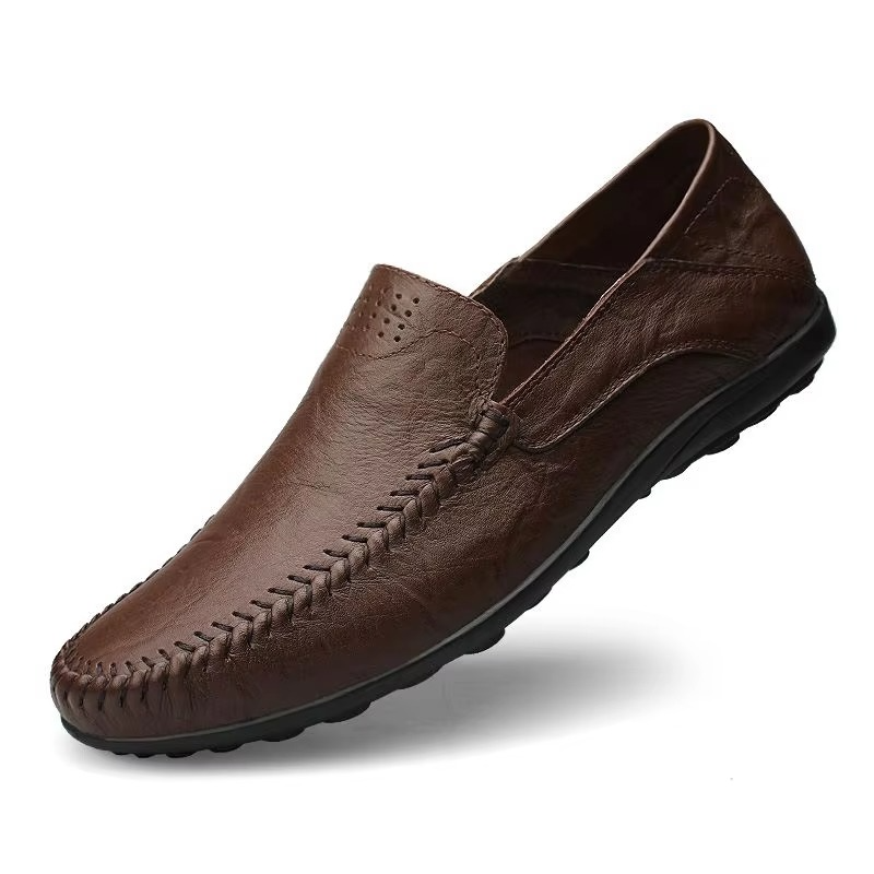 Men's Leather Slip-On Loafers with Cushioned Insole and Breathable Lining