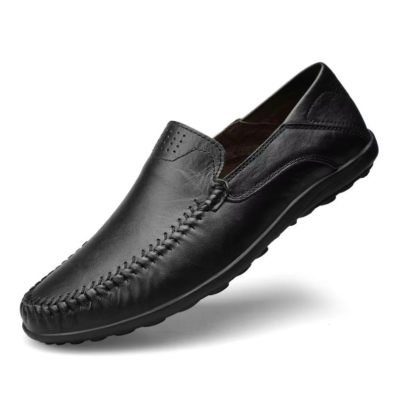 Men's Leather Slip-On Loafers with Cushioned Insole and Breathable Lining