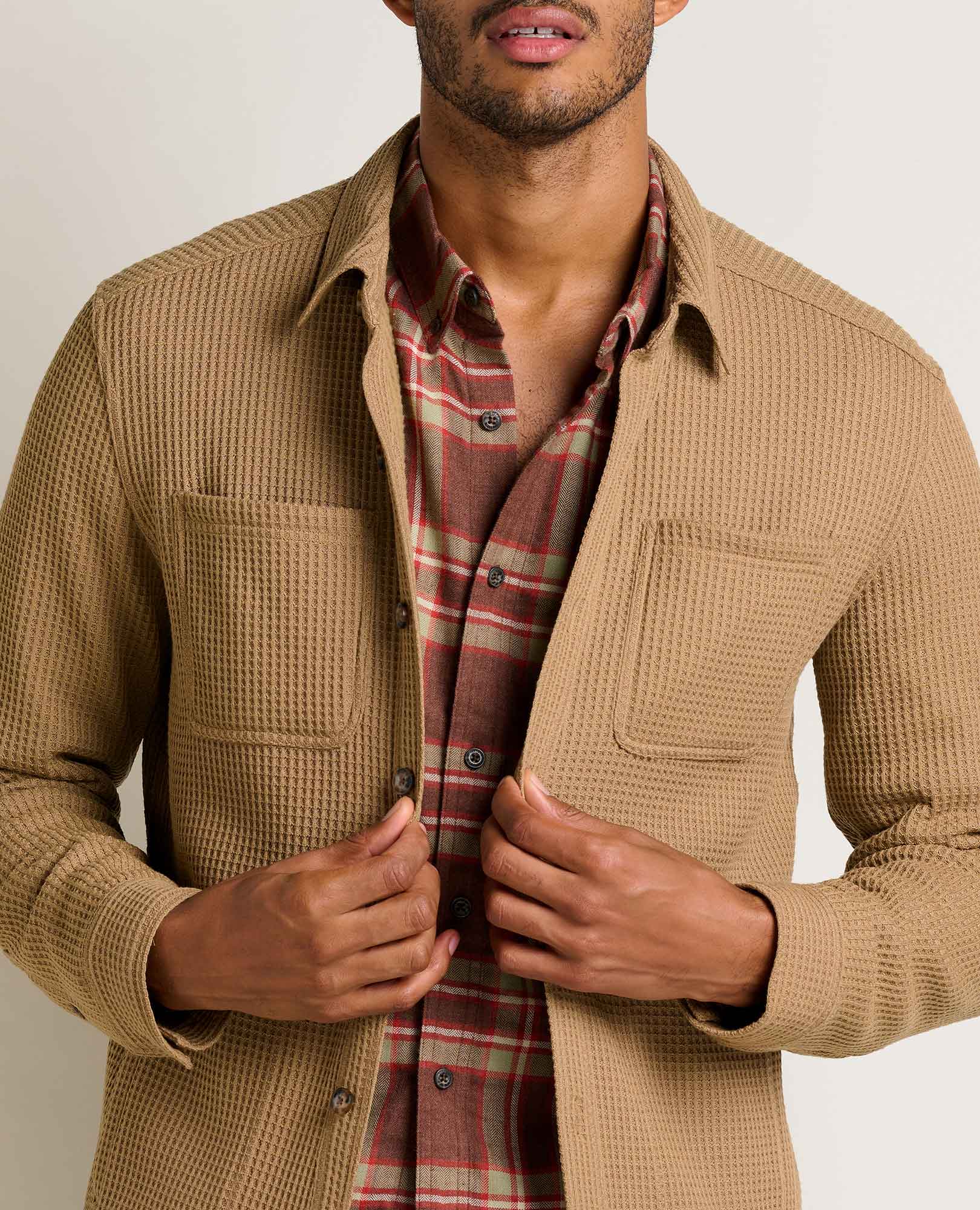 Men’s Shirt Jacket, Long Sleeve Waffle Knit