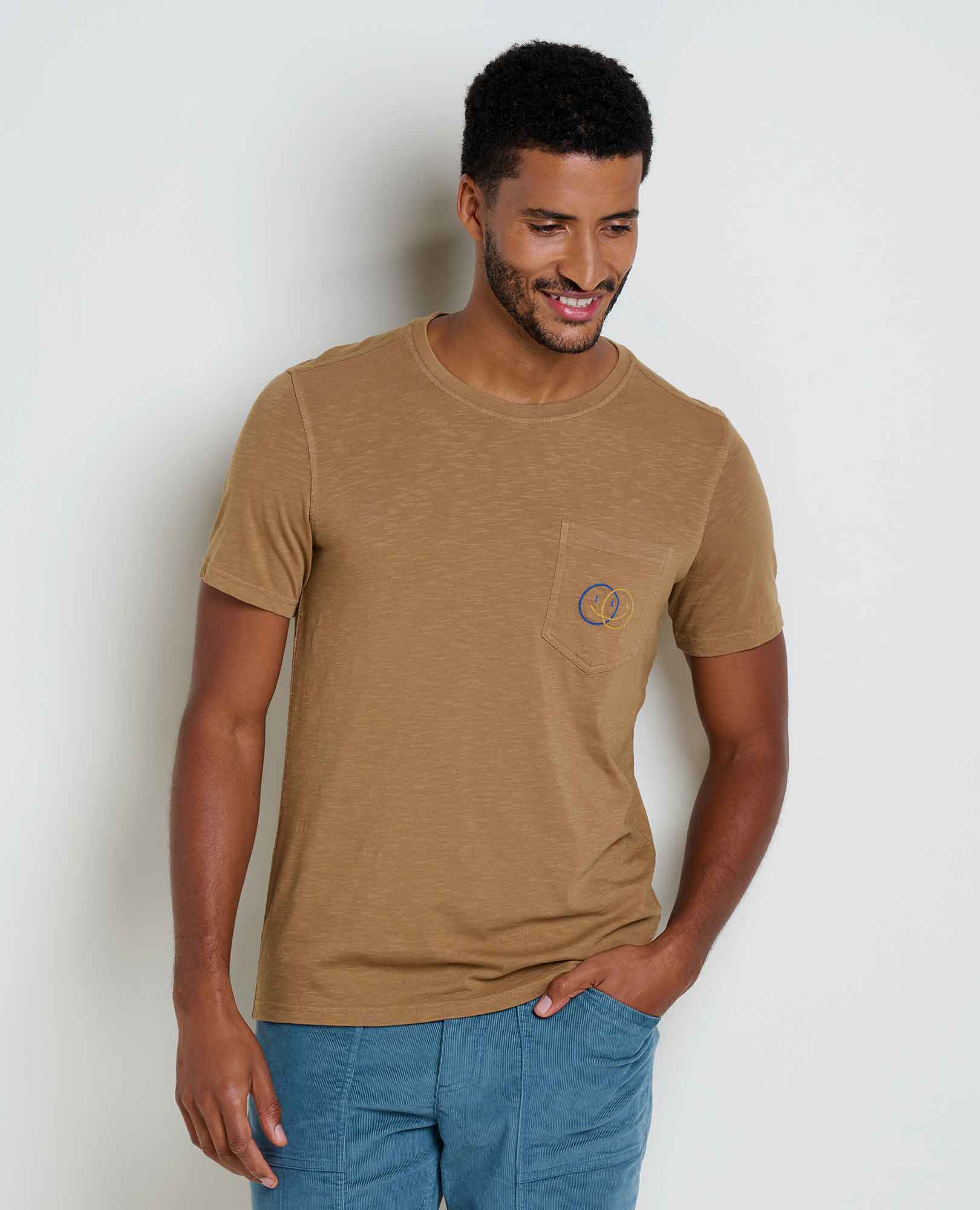 Men’s Embroidered Crew T-Shirt Garment-Dyed, Soft Cotton