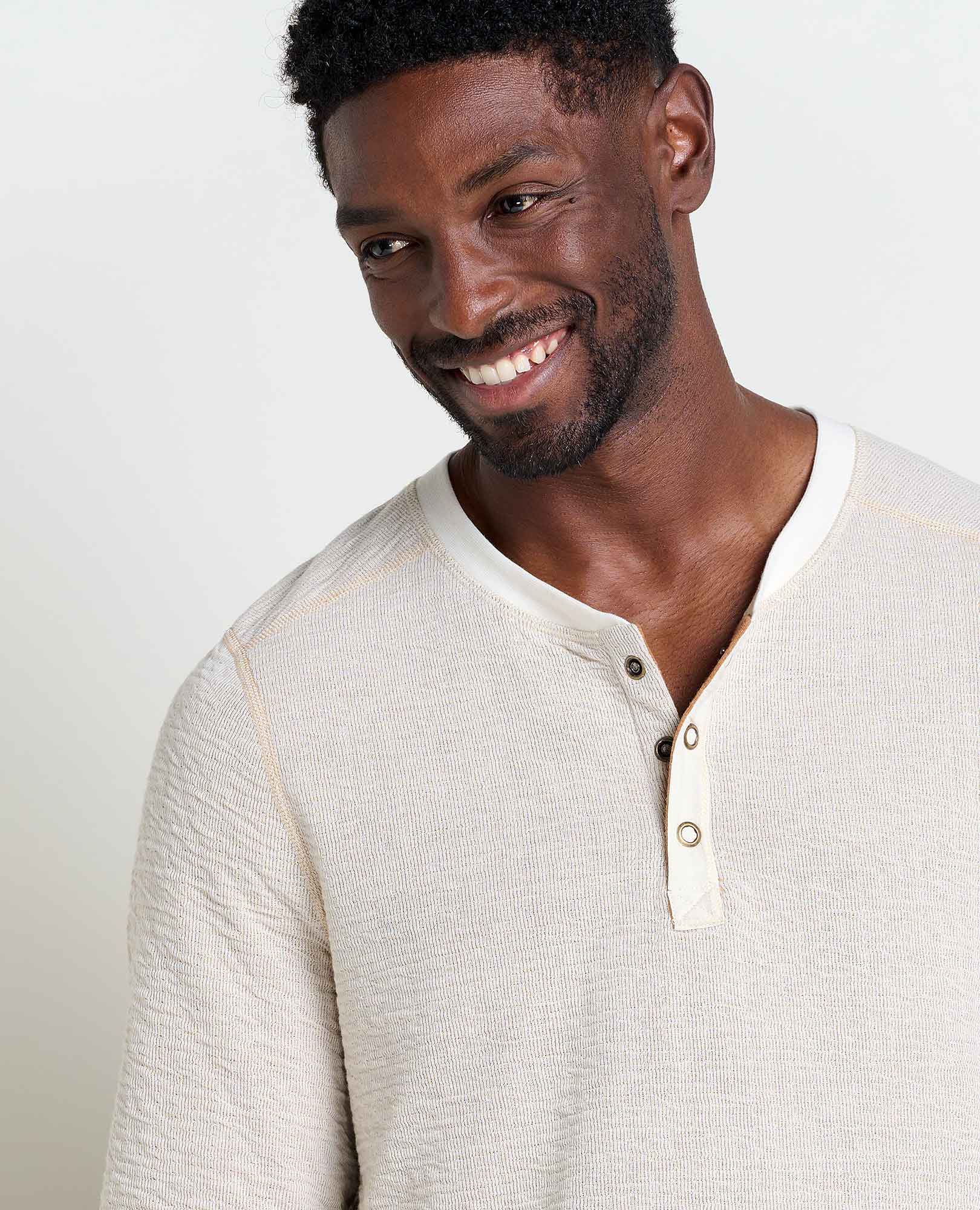 Men’s Lightweight Henley Shirt Knit Texture, Casual