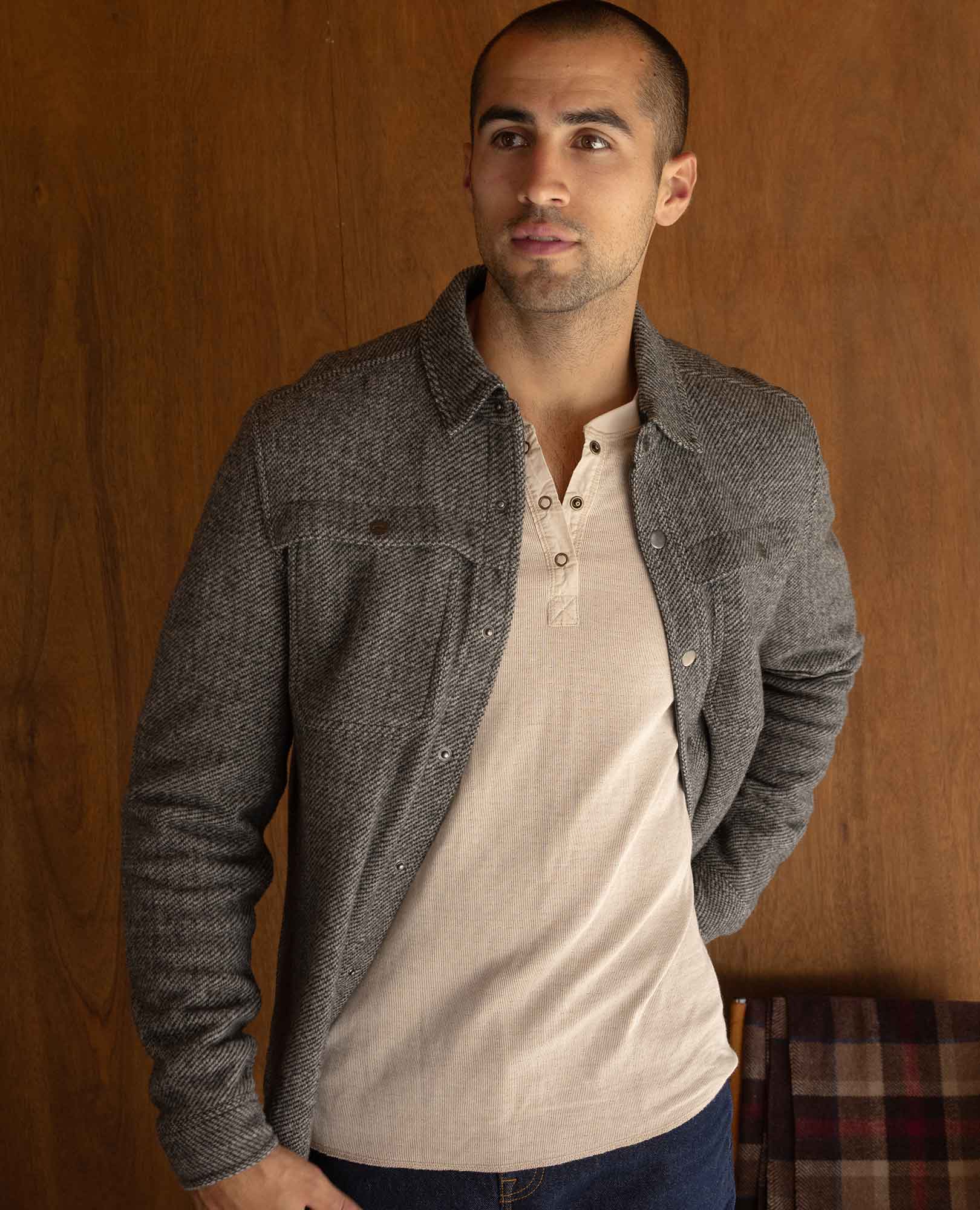 Men’s Lightweight Henley Shirt Knit Texture, Casual