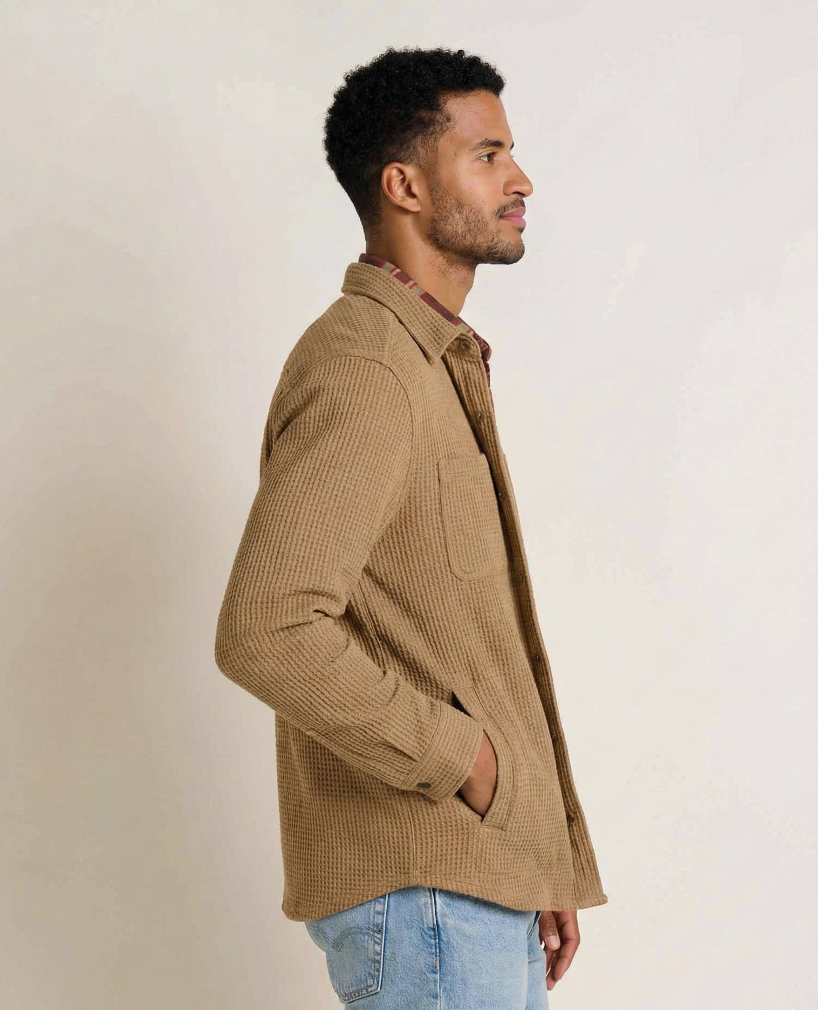 Men’s Shirt Jacket, Long Sleeve Waffle Knit