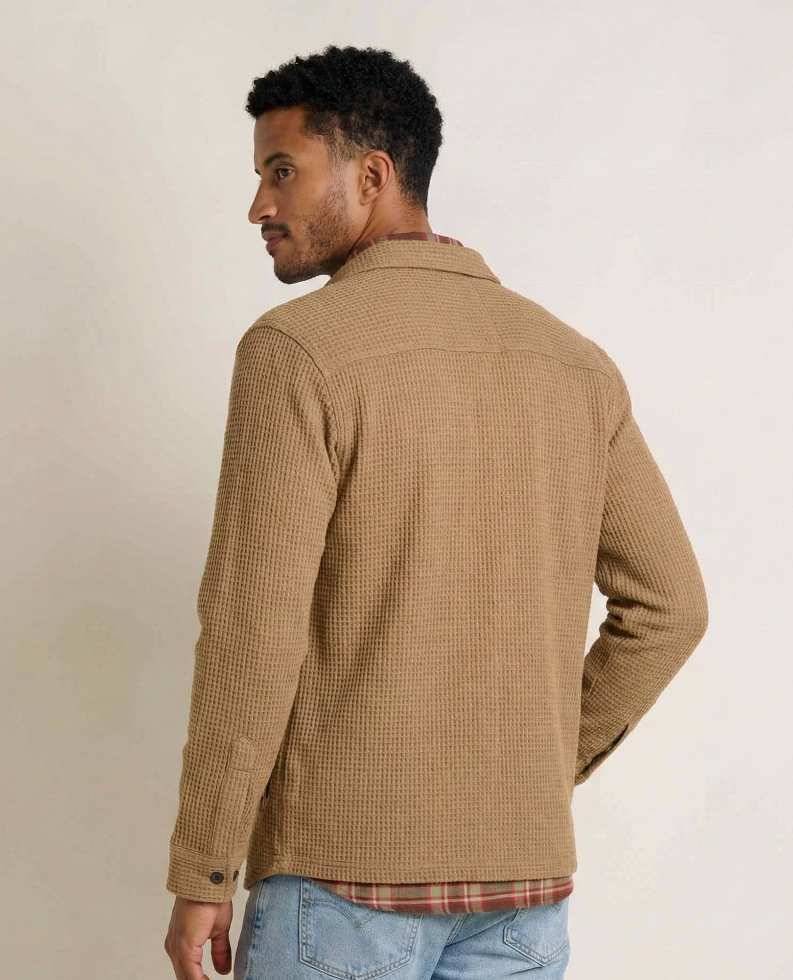 Men’s Shirt Jacket, Long Sleeve Waffle Knit