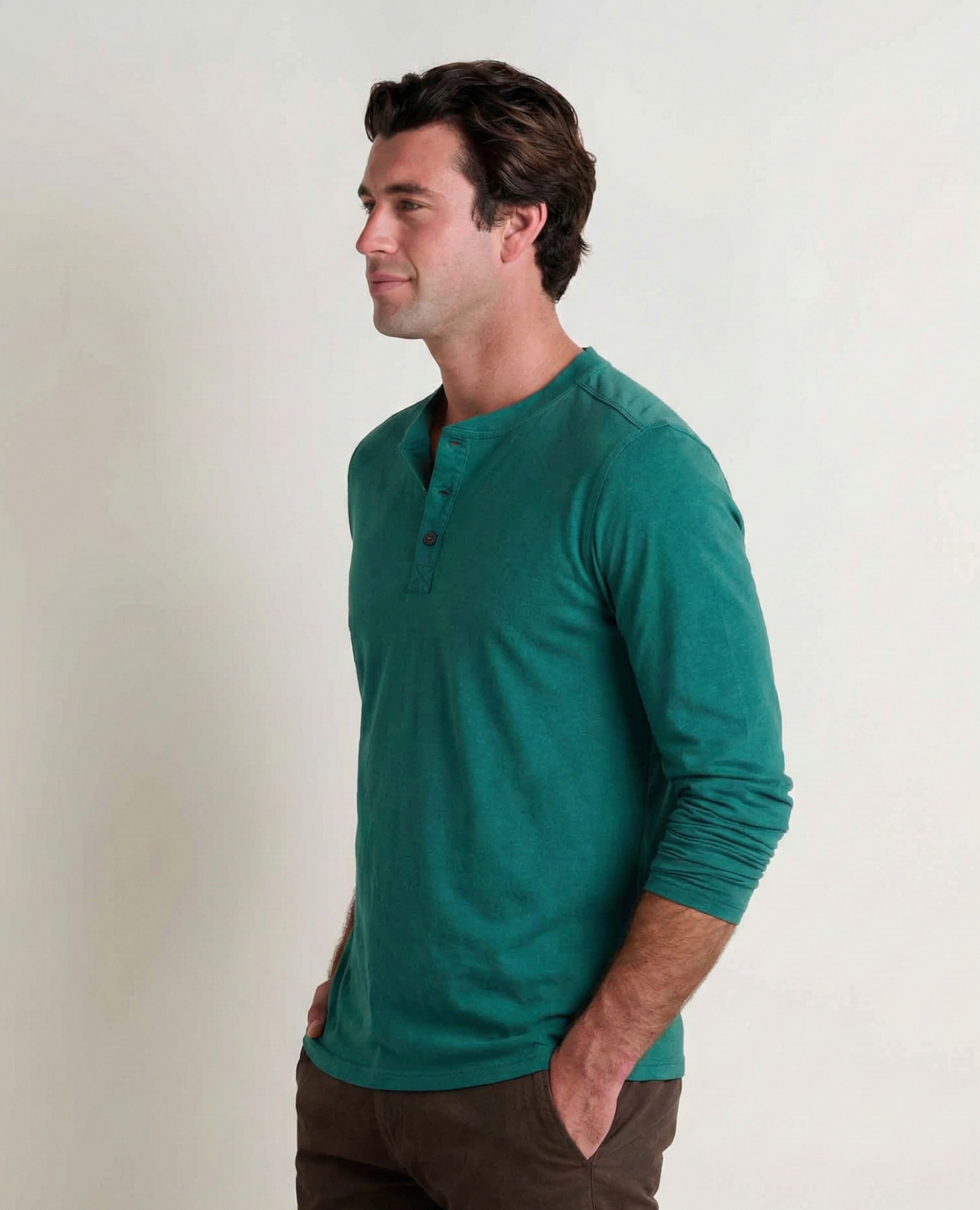 Men’s Casual Long Sleeve Henley Shirt, Cotton