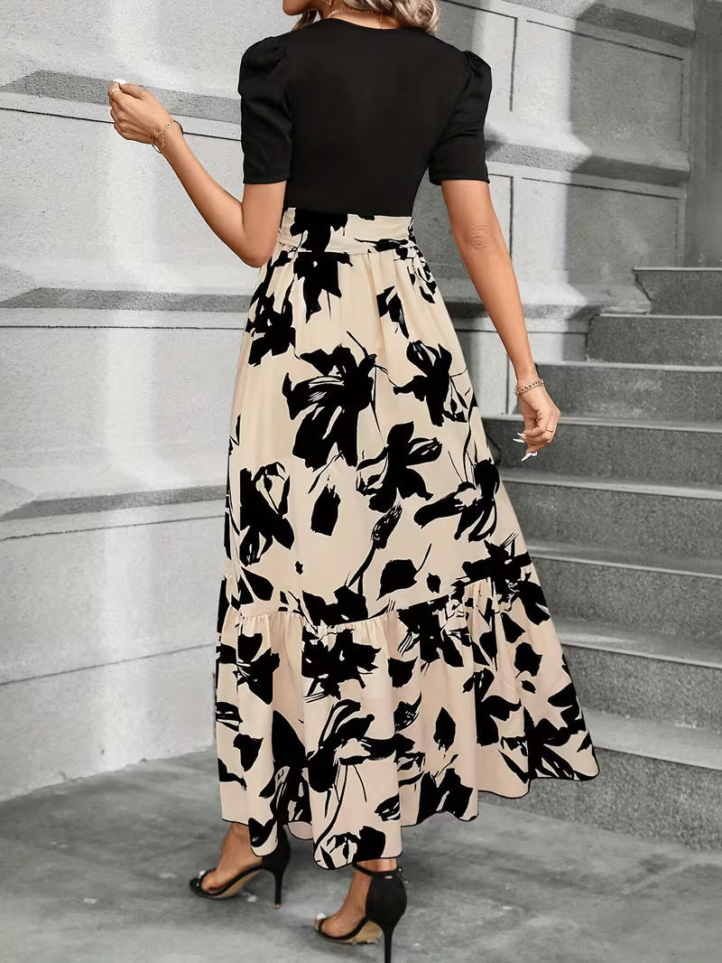Women's Short Sleeve Maxi Dress with Adjustable Tie Waist