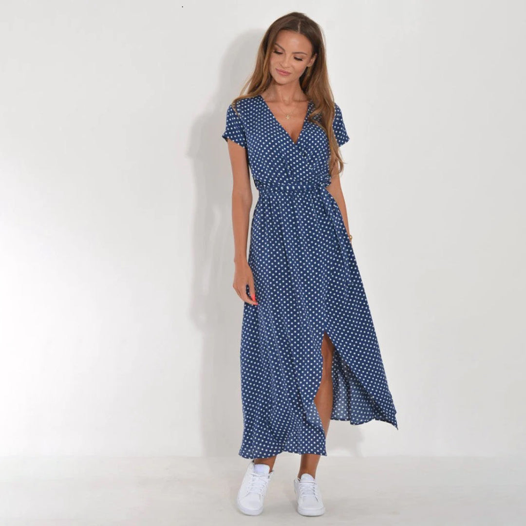 Women's Floral Wrap Maxi Dress with V-Neckline and Tie Waist