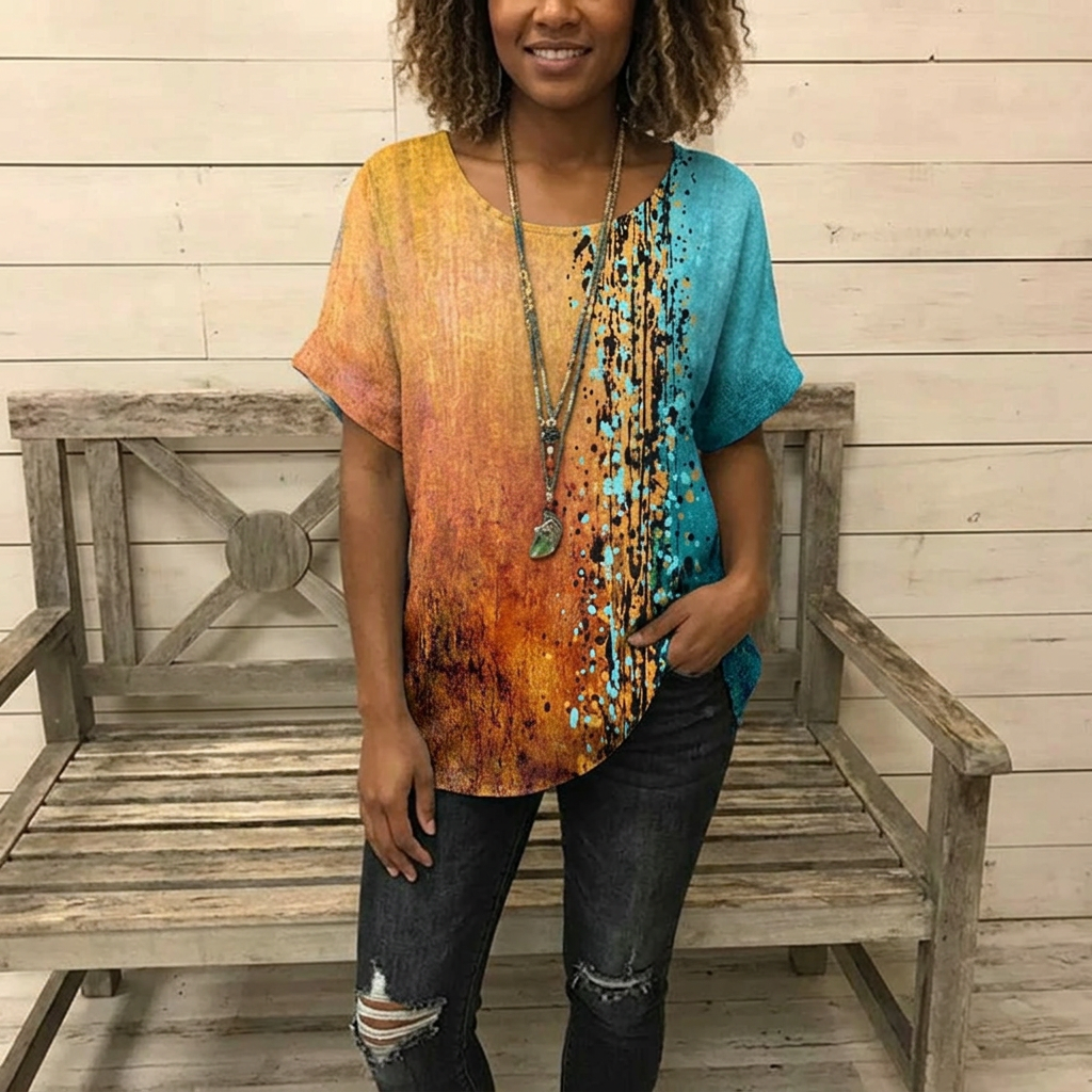 Women's Graphic Print Blouse with Half Sleeves and Relaxed Fit