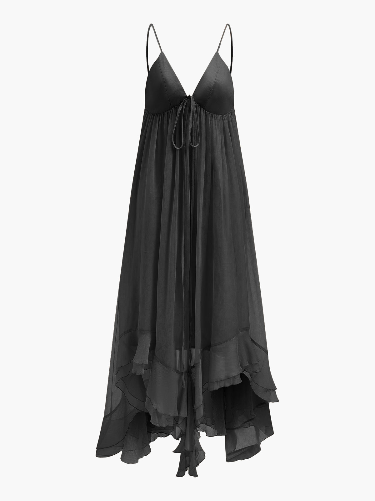 Maxi Dress with Long Sleeves and Sheer Chiffon, Crew Neck Shift Fit