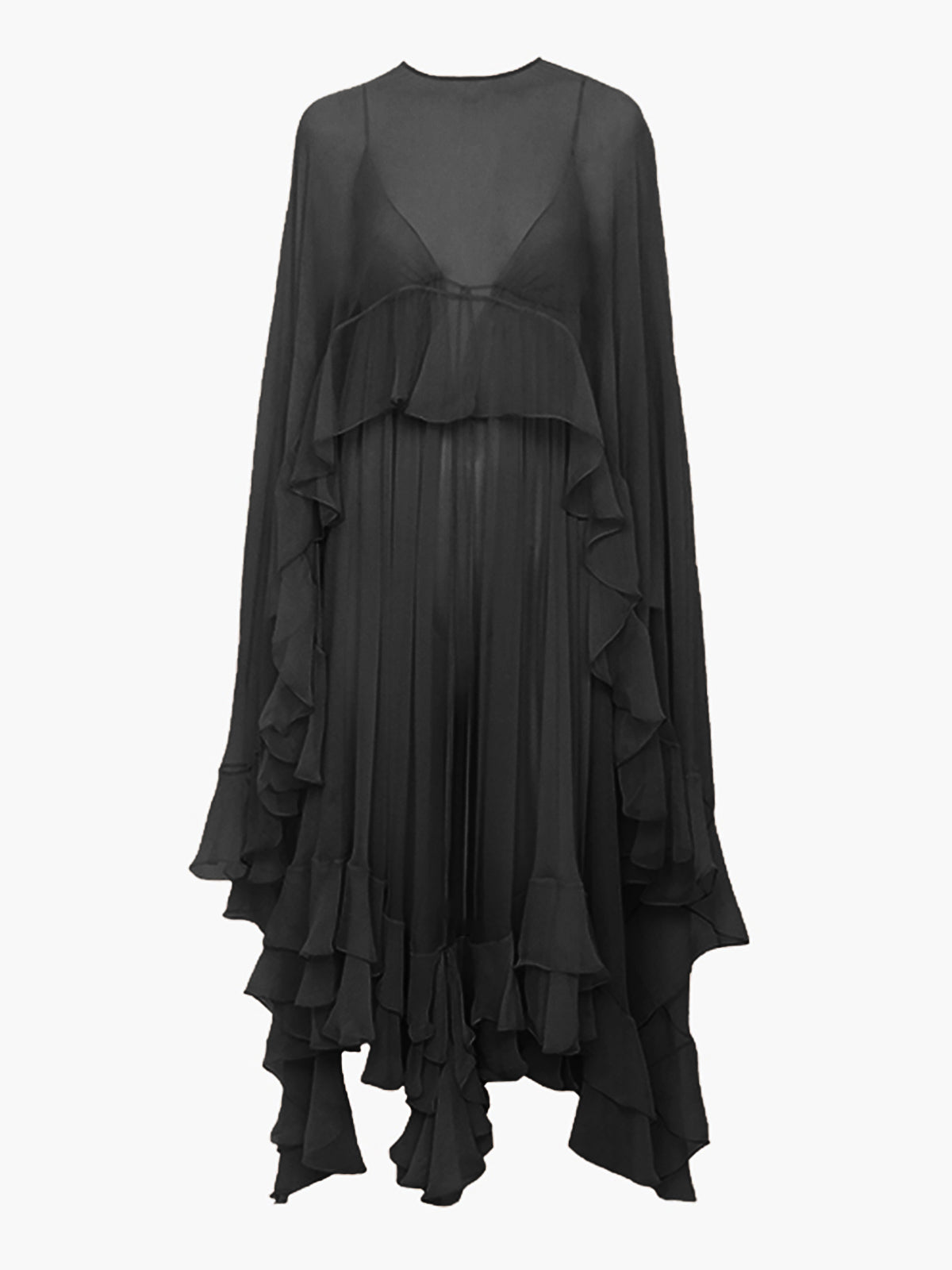 Maxi Dress with Long Sleeves and Sheer Chiffon, Crew Neck Shift Fit