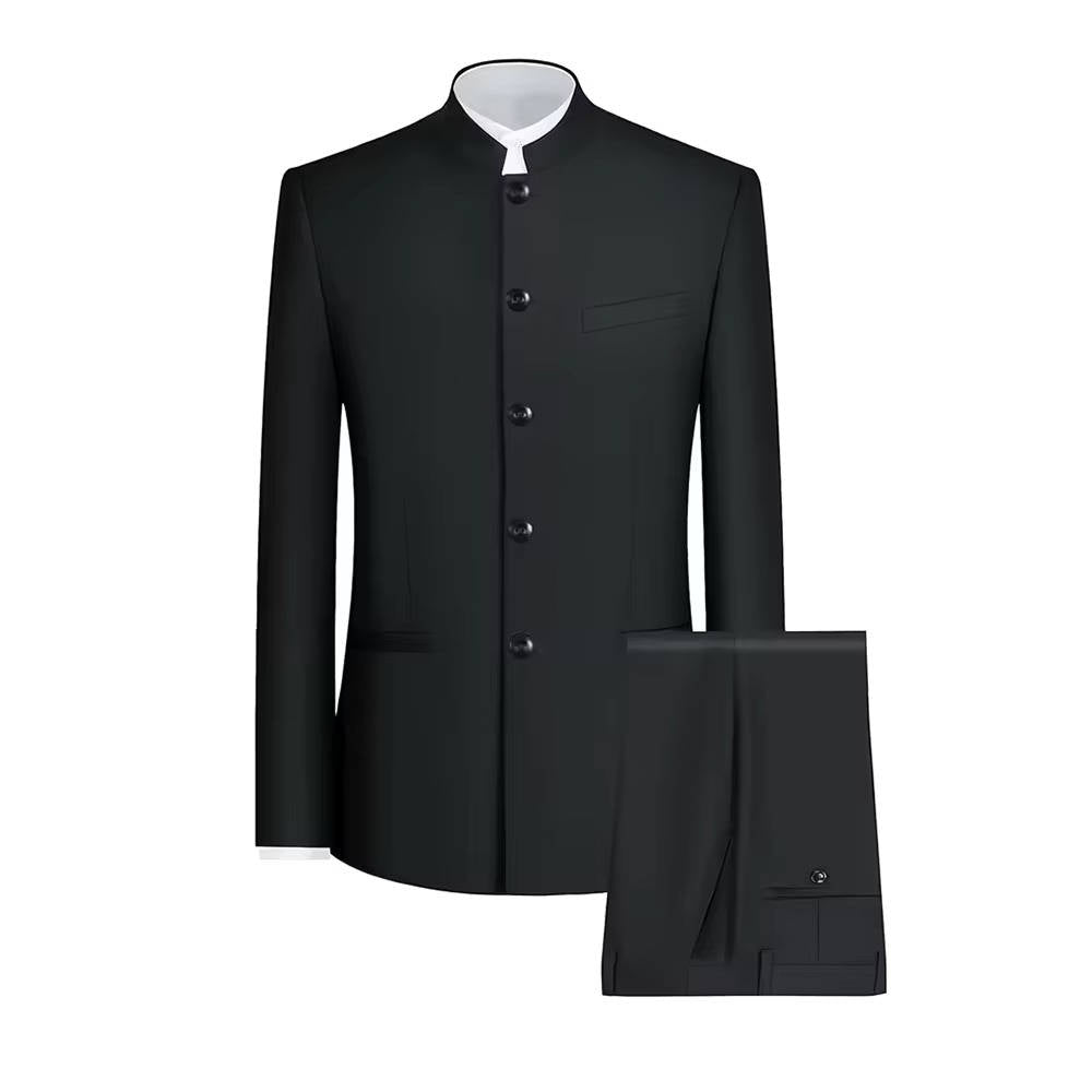 Men's Slim Fit Formal Suit with High Nehru Collar and Polyester Viscose Blend