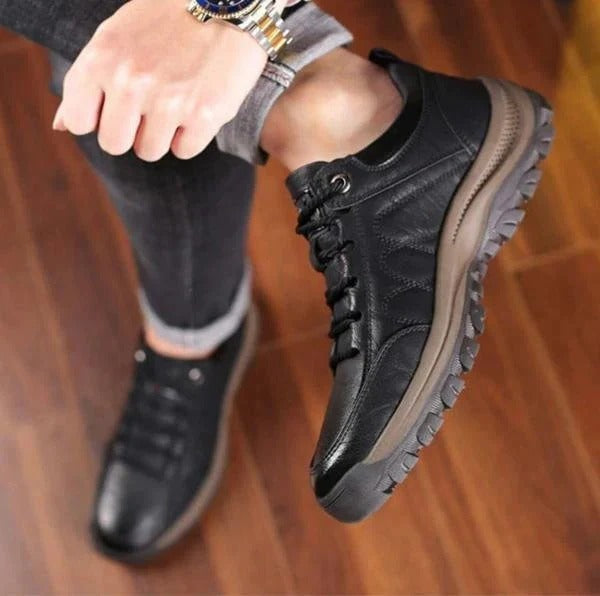 Men's Cowhide Leather Shoes with Arch Support and Waterproof Design