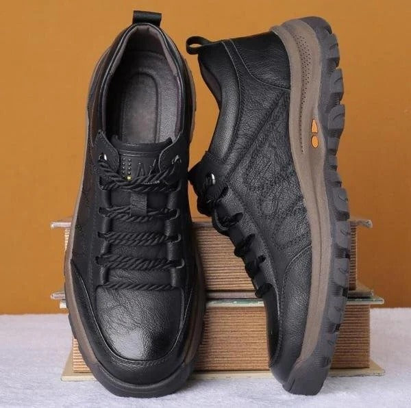 Men's Cowhide Leather Shoes with Arch Support and Waterproof Design