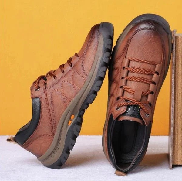 Men's Cowhide Leather Shoes with Arch Support and Waterproof Design