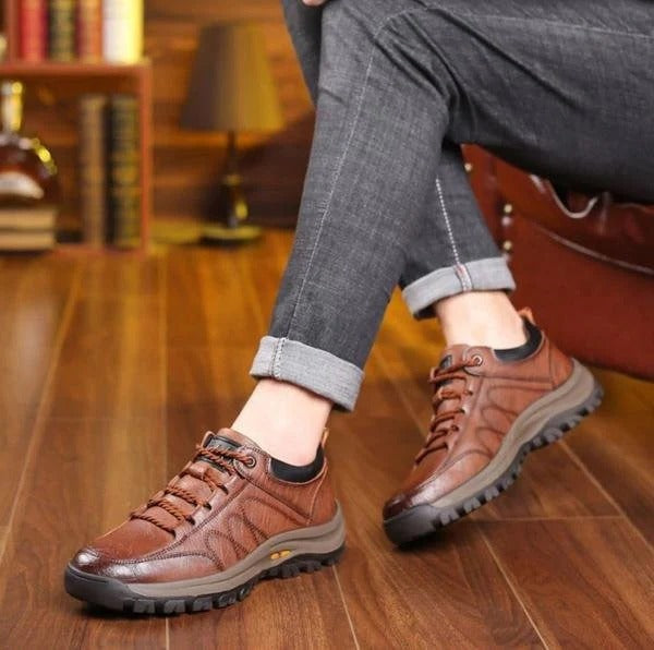 Men's Cowhide Leather Shoes with Arch Support and Waterproof Design
