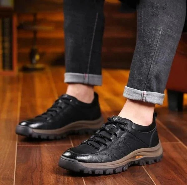 Men's Cowhide Leather Shoes with Arch Support and Waterproof Design