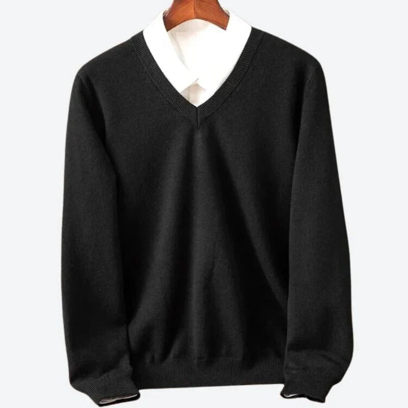 Men's Cashmere Crew Neck Sweater with Ribbed Finishing