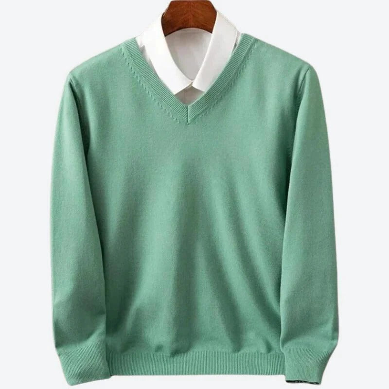 Men's Cashmere Crew Neck Sweater with Ribbed Finishing
