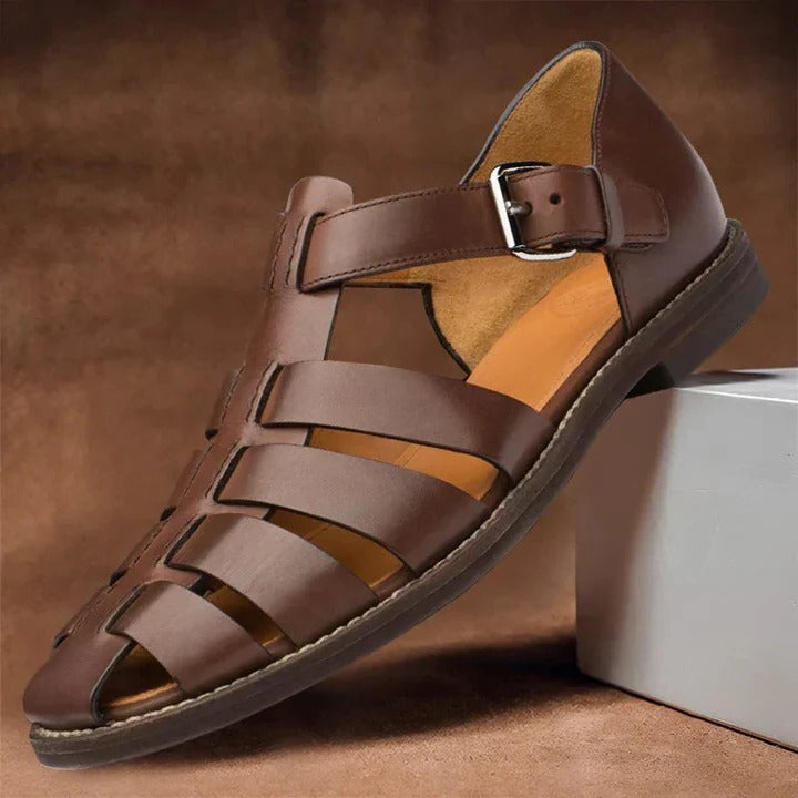 Men's Open-Toe Sandals with Buckle Strap Adjustment and Contoured Footbed